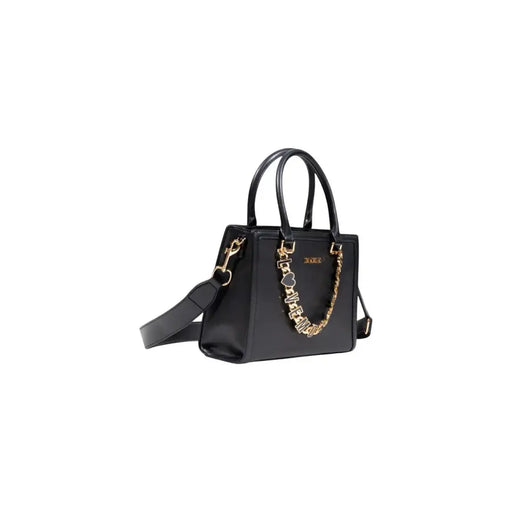 Love Moschino black polyester shoulder handbag with gold chain detail for fall winter
