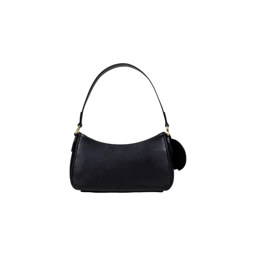 Black pebbled leather shoulder bag with small circular charm from Love Moschino collection