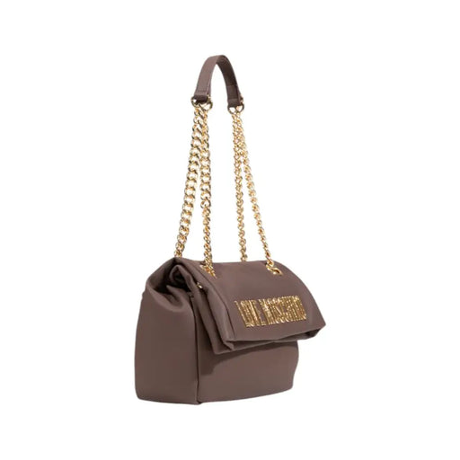 Brown leather shoulder bag with gold chain straps from Love Moschino for women