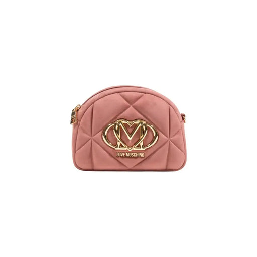 Quilted pink Love Moschino crossbody bag with gold-tone hardware and suede finish