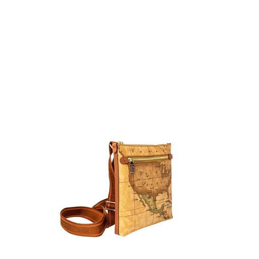 Map-patterned crossbody bag displayed in a stylish accessory product image