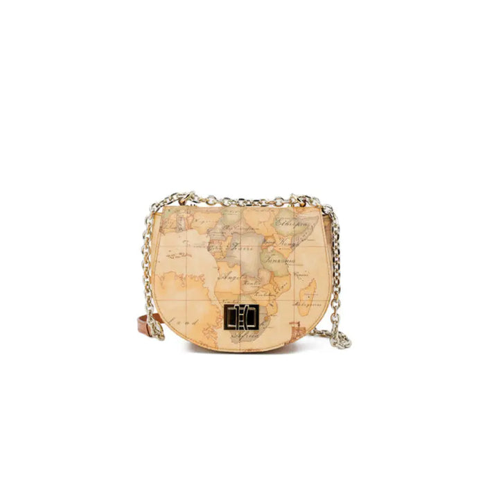 Map-patterned Tan Leather Shoulder Bag with Chain Strap for stylish carrying