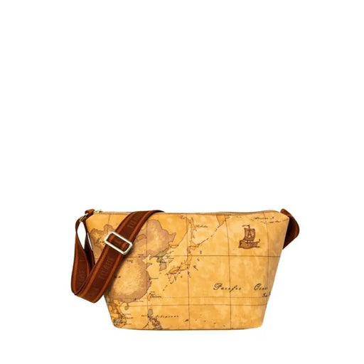 Map-patterned shoulder bag showcasing detailed world map design