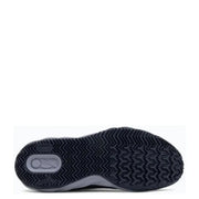 Black and gray nike basketball shoe with textured sole design.
