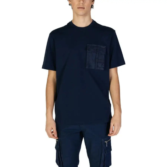 Navy blue T shirt with pocket from Navy Blue T Shirt and Pants Set with Cargo Pockets