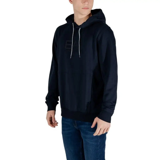 Navy hooded sweatshirt from EA7 Men featuring stylish blue print design