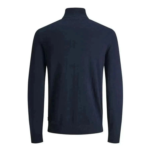 Jack & Jones navy zip neck sweater with buttoned collar, perfect for stylish knitwear lovers