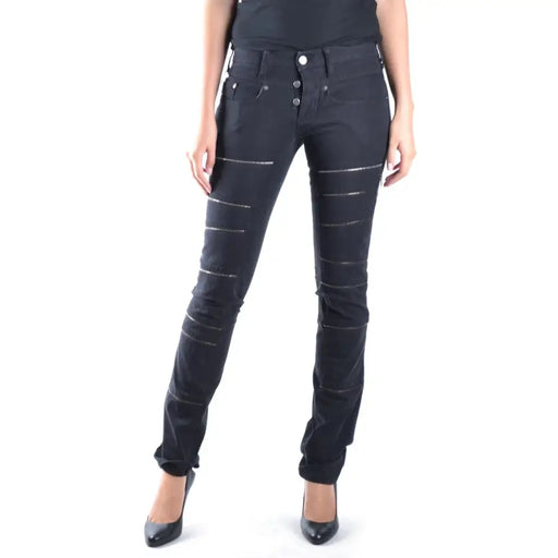 Neil Barrett Women Black Fall Winter Jeans with Horizontal Zipper Details