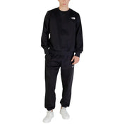 Men’s black sweatshirt and sweatpants set featuring The North Face logo and printed design