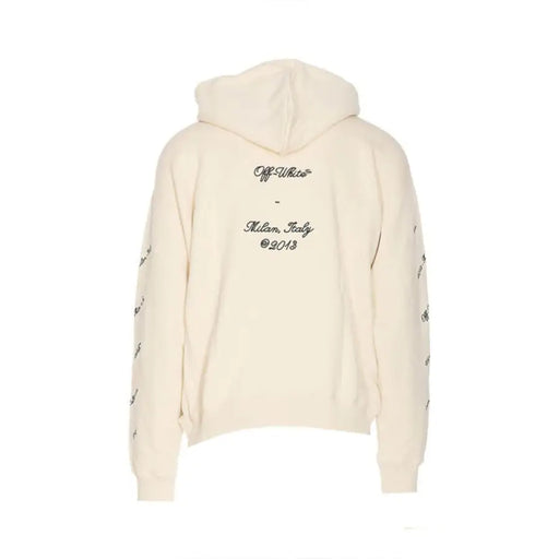 Cream Hoodie with Abloh 23 Design featuring an Off-White hooded sweatshirt on display
