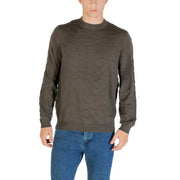 Olive green patterned sweater featured on Navy Blue Textured Long Sleeve Sweater product page