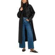 Women’s black faux leather trench coat displayed in the Only Women Black Polyester Buttoned Blazer with Front Pockets