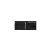 Open black leather wallet of Tommy Hilfiger Men’s Black Leather Wallet