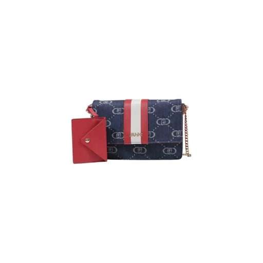 Patterned navy blue and red crossbody bag with a small red wallet from Handbag Collection