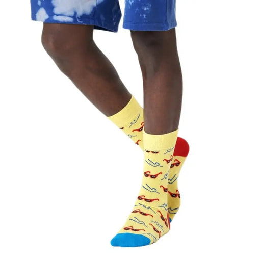 Patterned Yellow Socks with Sunglasses Design for Stylish Casual Wear