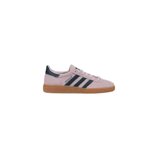 Pink Adidas Spezial sneakers with dark blue stripes and gum sole for women