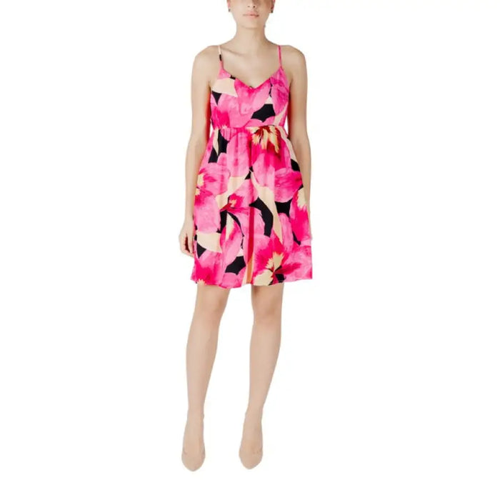 Pink floral print sundress displayed on Green Blue Patterned Sundress product page