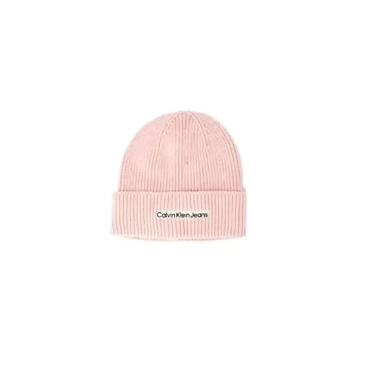 Pink knit beanie with ’Calvin Klein Jeans’ logo on cuff - Calvin Klein Jeans Women Cap