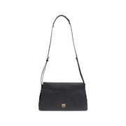 Pinko black faux leather shoulder bag with gold-tone hardware and interior pocket