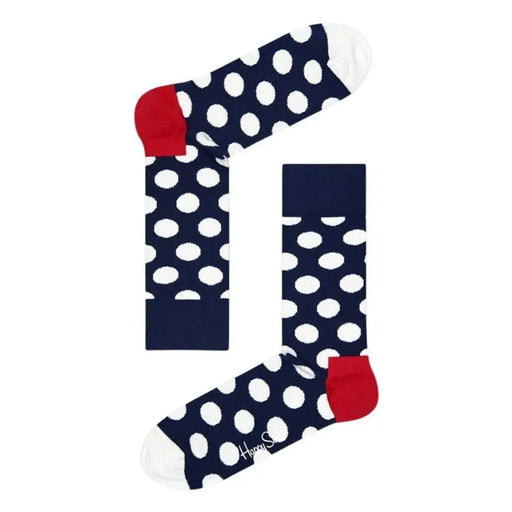 Navy Blue Polka Dot Socks with Red and White Accents displayed in a product image