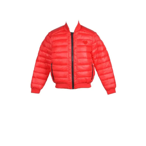 Red puffer jacket with black zipper from Love Moschino for women made of polyamide