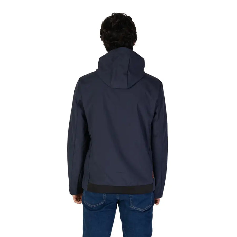 Men’s navy blue hooded softshell jacket from Suns Men Blue Long Hooded Zip Blazer Fall Winter collection
