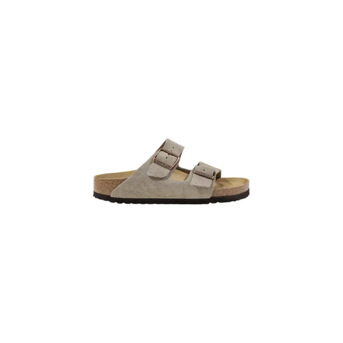 Taupe suede Birkenstock sandal displayed for comfortable and stylish footwear