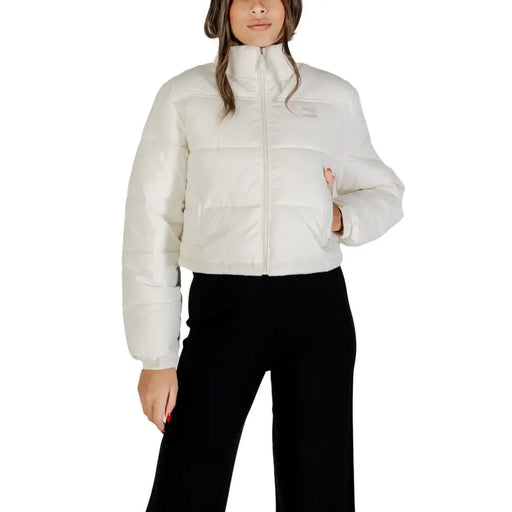Women’s off-white cropped puffer jacket from Tommy Hilfiger Long White Nylon collection