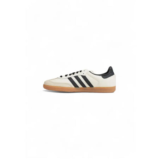 White Adidas Samba sneakers with black stripes and gum sole for women in fall winter collection