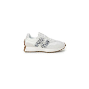 White New Balance WS327PJ women lace-up sneakers with leopard print N logo and studded sole