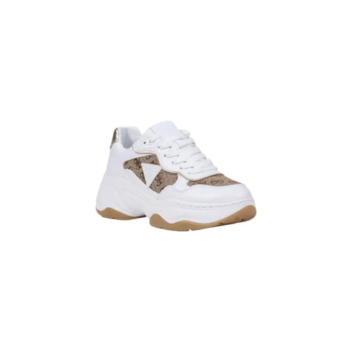 White and brown patterned chunky sneakers with tan sole from Guess Women Fall Winter collection