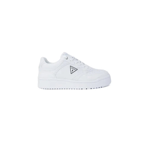 White Guess Women Spring Summer Faux Leather Sneakers with Triangular Logo
