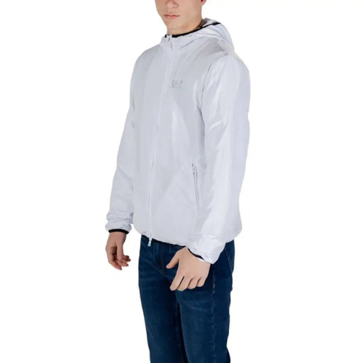 White hooded jacket from Ea7 Men featuring a zip and front pockets