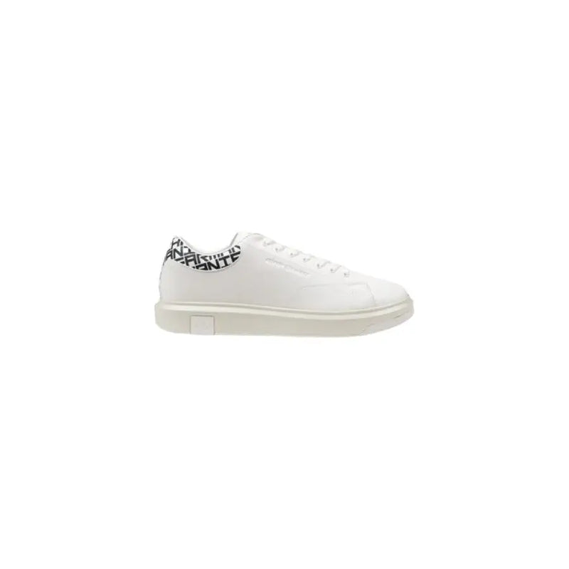White leather sneaker with white sole, showcased in Black Leather Sneakers with Patterned Heel
