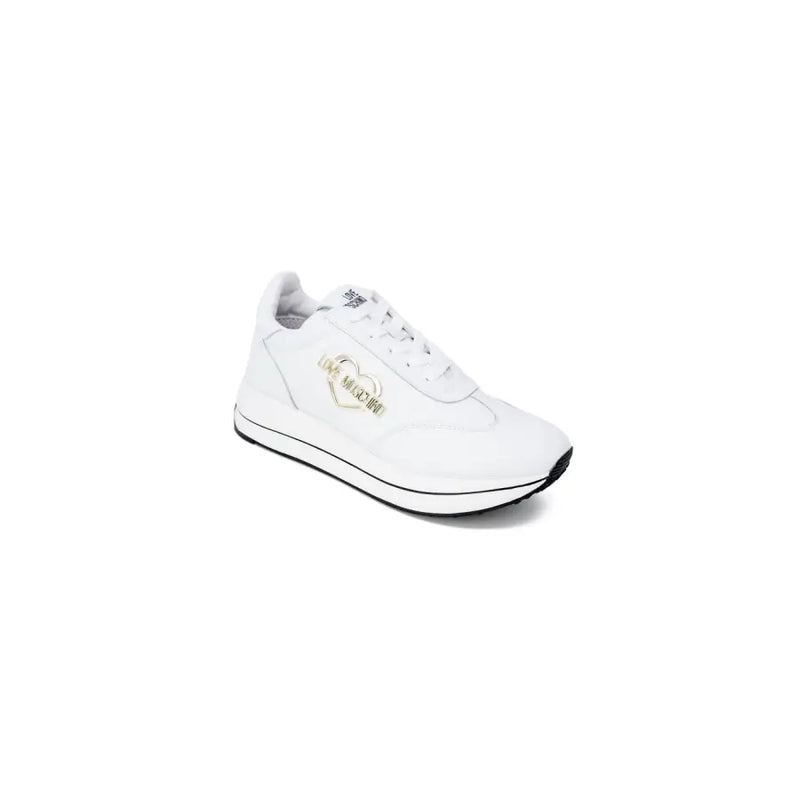White leather sneakers with gold heart design from Love Moschino for women