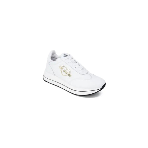 White leather sneakers with gold heart design from Love Moschino for women
