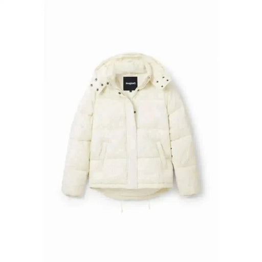 White puffer jacket with fur-trimmed hood from Desigual Women Jacket collection