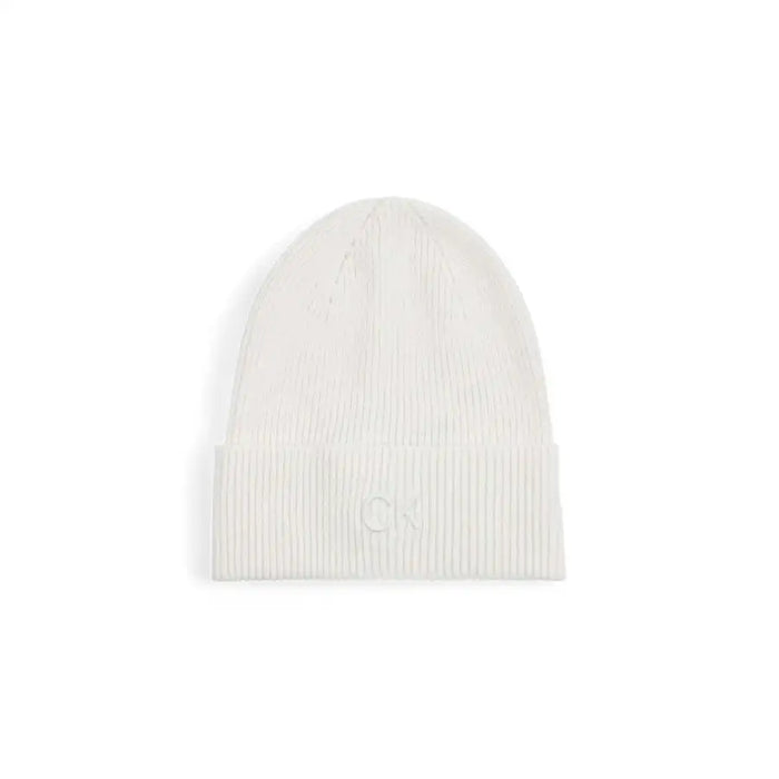 White ribbed knit beanie displayed as a stylish winter accessory