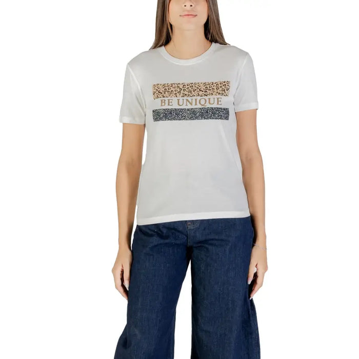 T-shirt à col rond en coton biologique blanc pour femmes pour l'automne et l'hiver