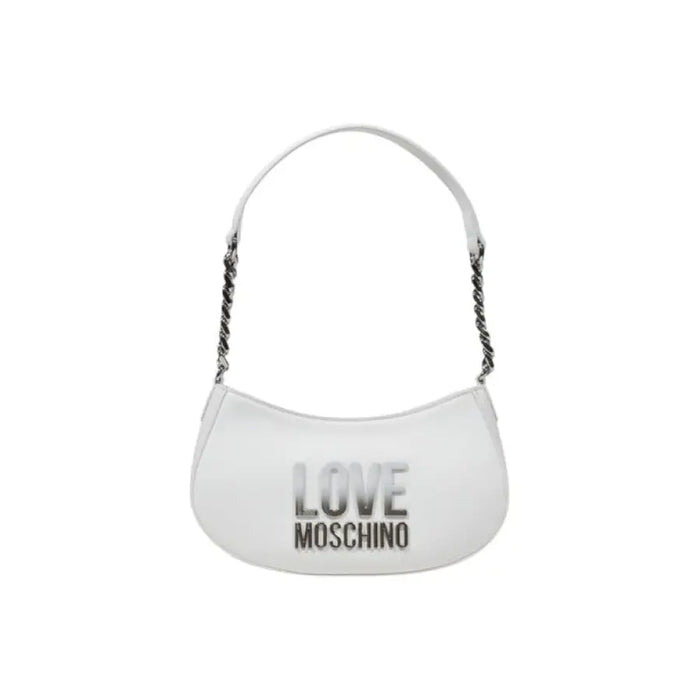 White shoulder bag with chain straps, stylish accessory for elegant occasions