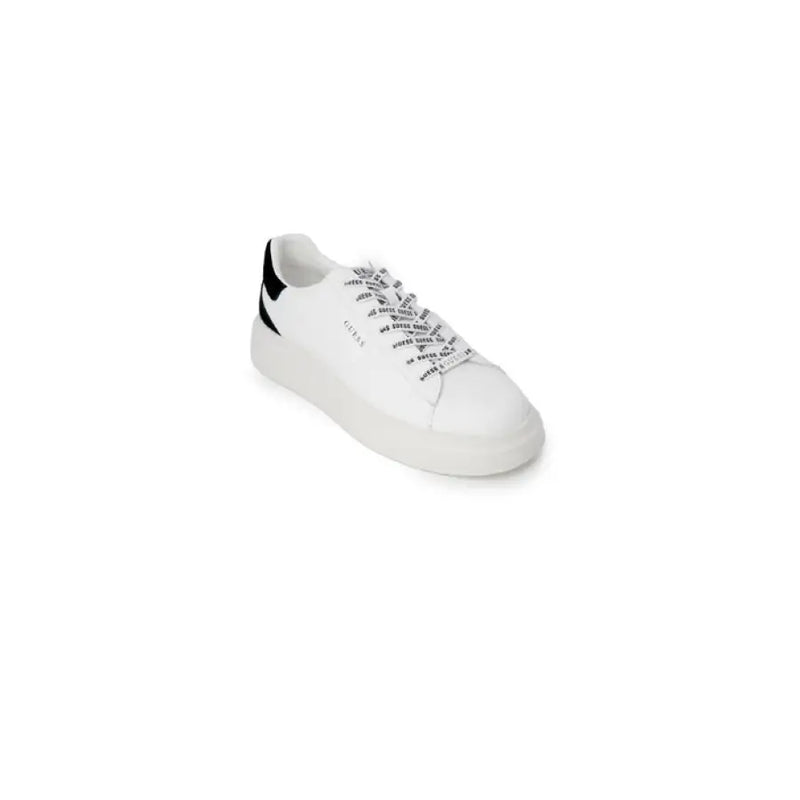 White leather Guess Mens Fall Winter Sneakers with black heel accent for a stylish look