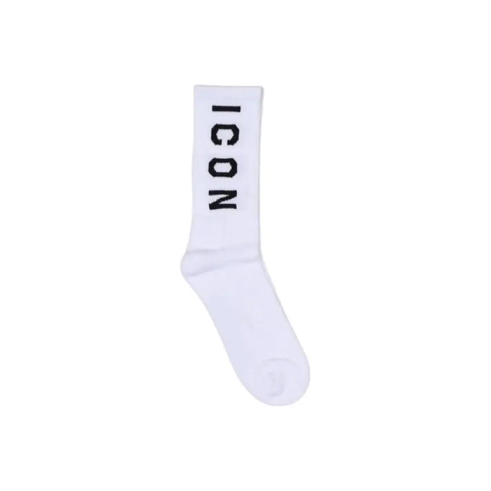 White sock featuring the ICON lettering displayed in a product named White Sock With ICON Lettering