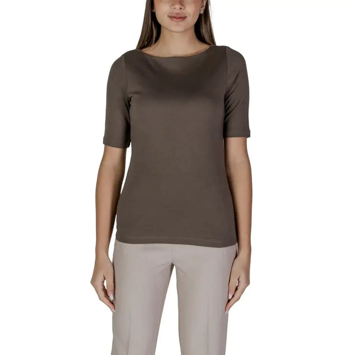 Street One Women Brown Round Neck Slip On T Shirt