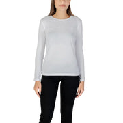 Armani Exchange Women black long sleeve round neck cotton T shirt on a woman