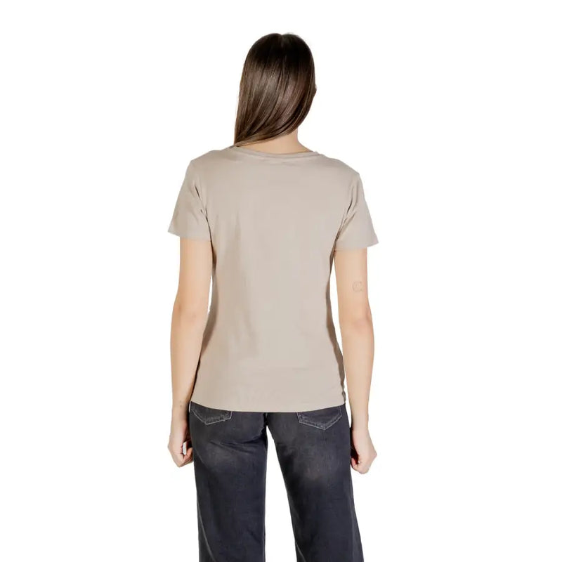 Beige Guess Active Womens T Shirt with short sleeves and round neck for fall winter