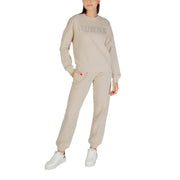 Women’s beige Guess loungewear set with rhinestone logo and round neck sweatshirt