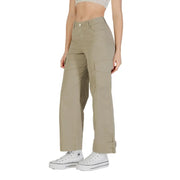 Women beige cotton elastane high-waisted cargo trousers with side pockets and cinched ankles