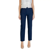 Women’s navy blue high-waisted trousers with asymmetric button closure from Blue Rinascimento Fall Winter collection