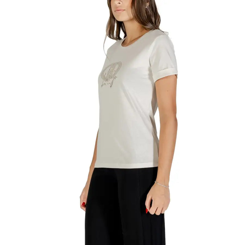 Women’s light beige short-sleeve cotton T-shirt with subtle graphic design for Liu Jo Women