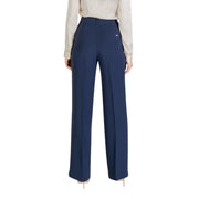 Women’s navy blue high-waist wide-leg polyester trousers with pockets for fall winter fashion